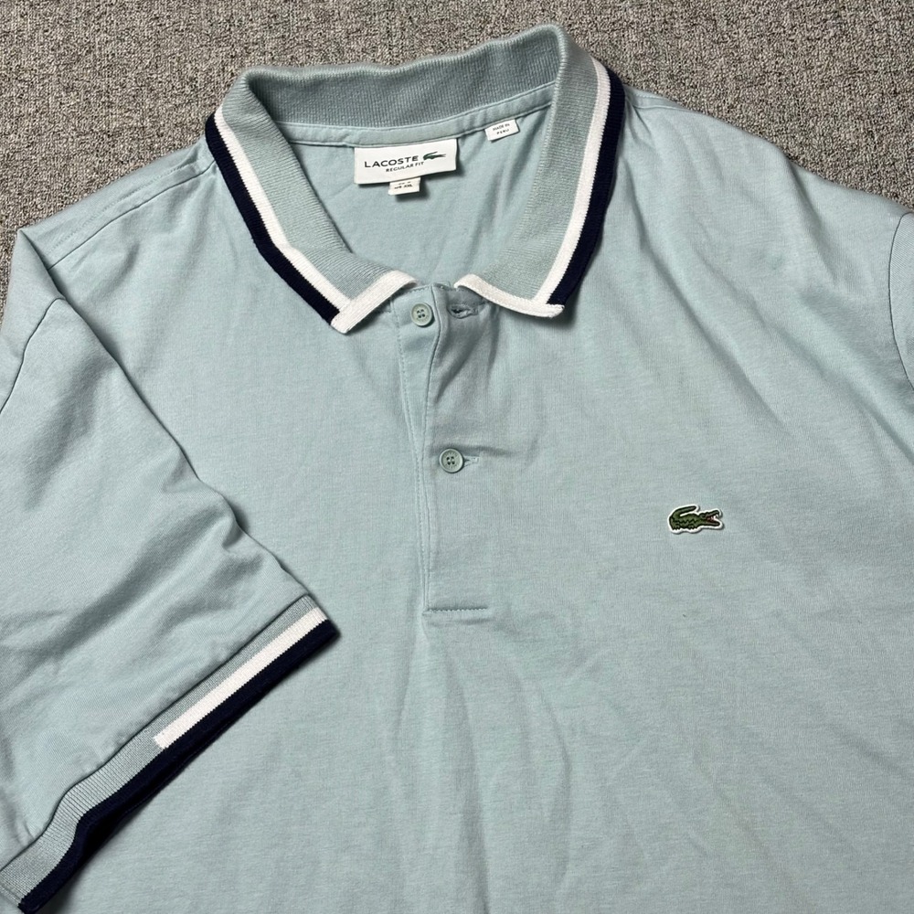 Lacoste Polo Shirt Mens XXL Regular Fit Light Blue Tipped Short Sleeve